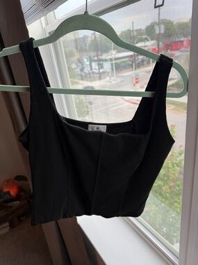 Socialite Black Ribbed Square-Neck Crop Tank